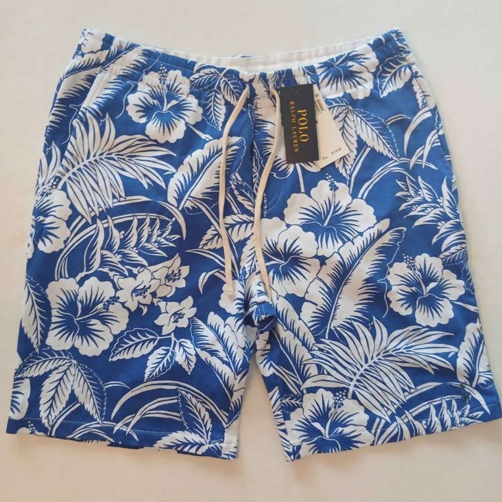 Ralph Lauren Blue and White Floral Men's Board Shorts Large